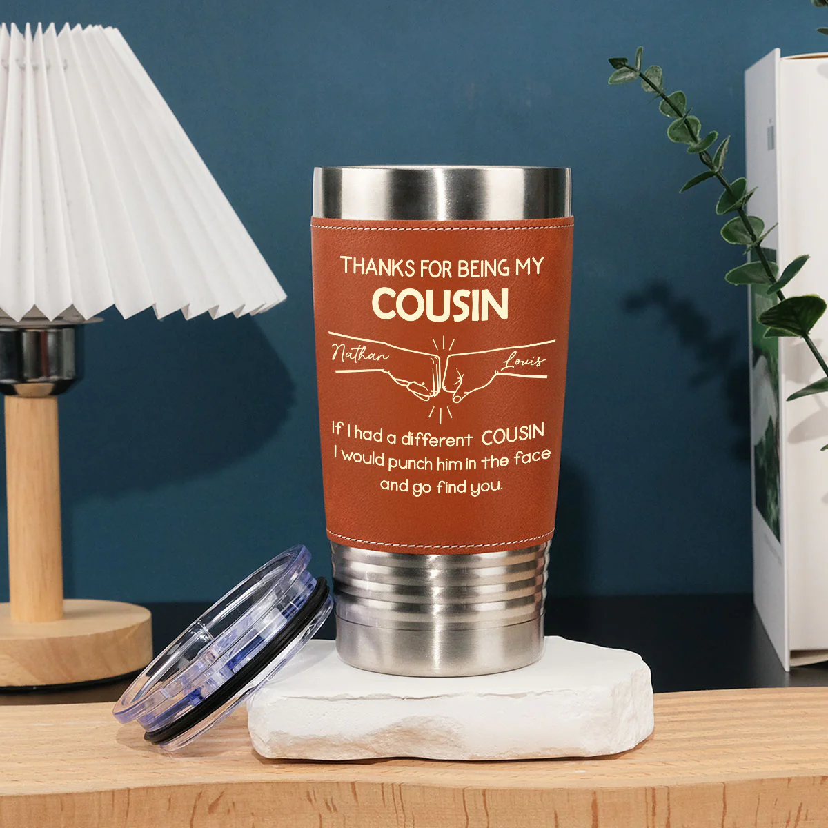 Thanks For Being My Brother - Personalized Custom Leather Tumbler - Image 3