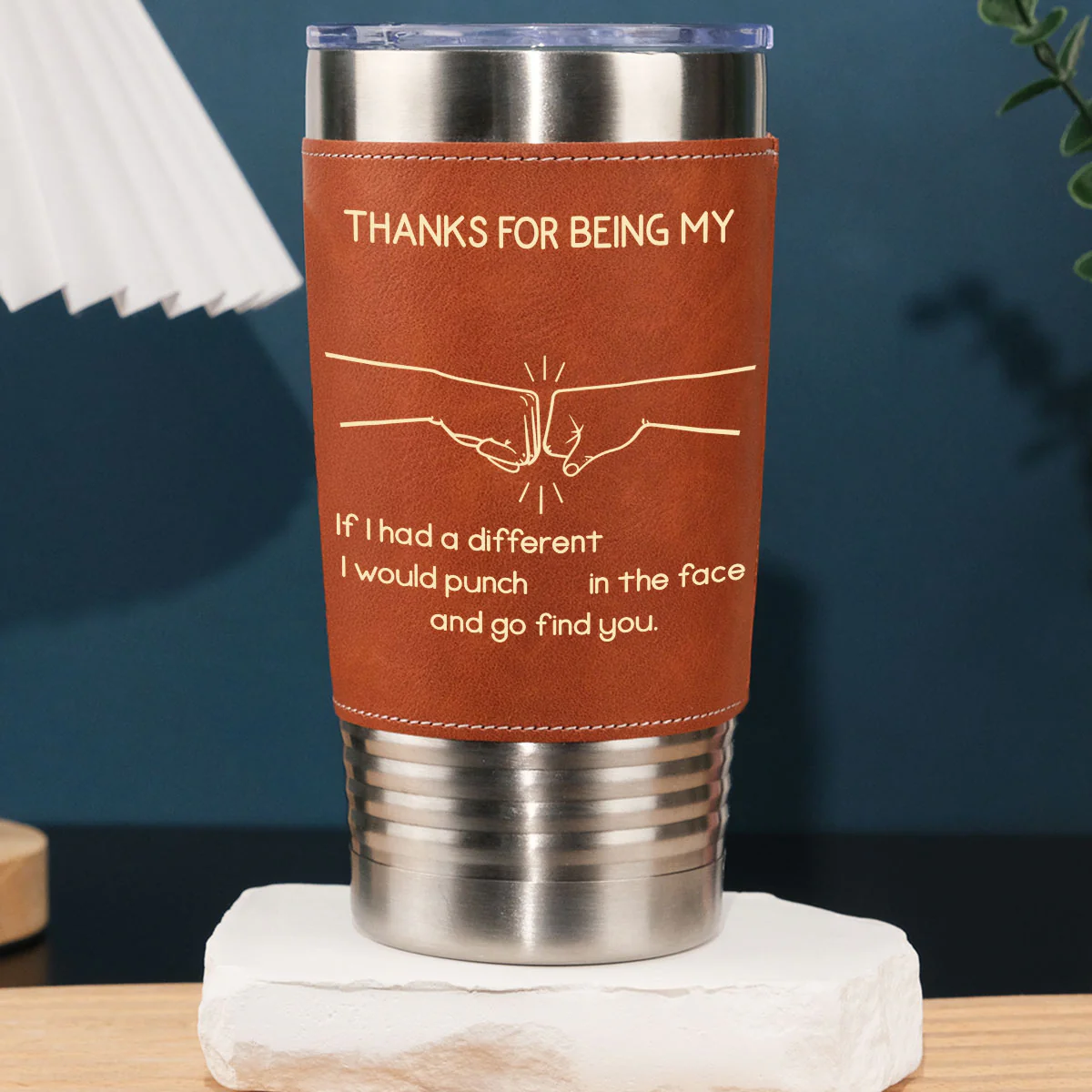Thanks For Being My Brother - Personalized Custom Leather Tumbler - Image 7