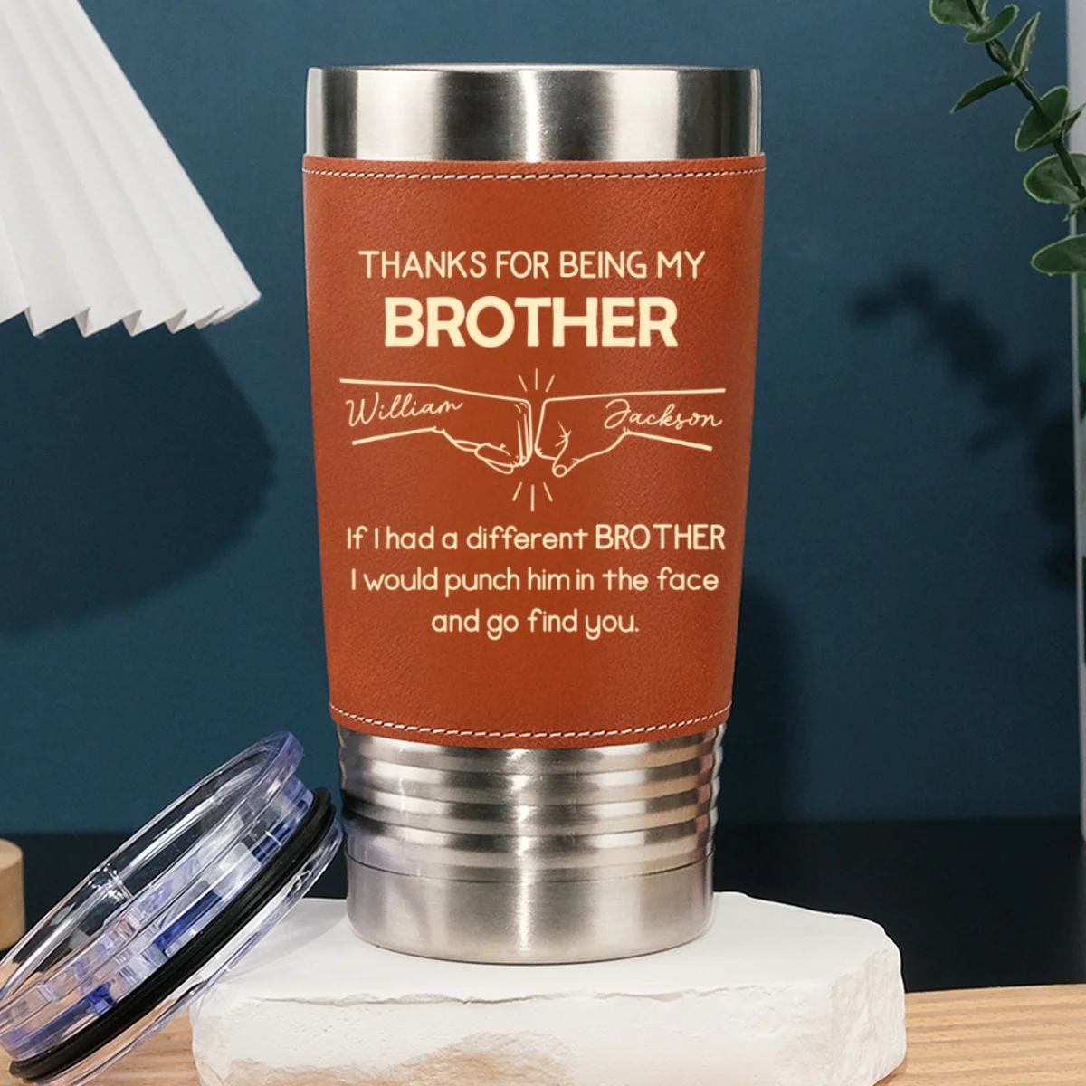 Thanks For Being My Brother - Personalized Custom Leather Tumbler - Image 8