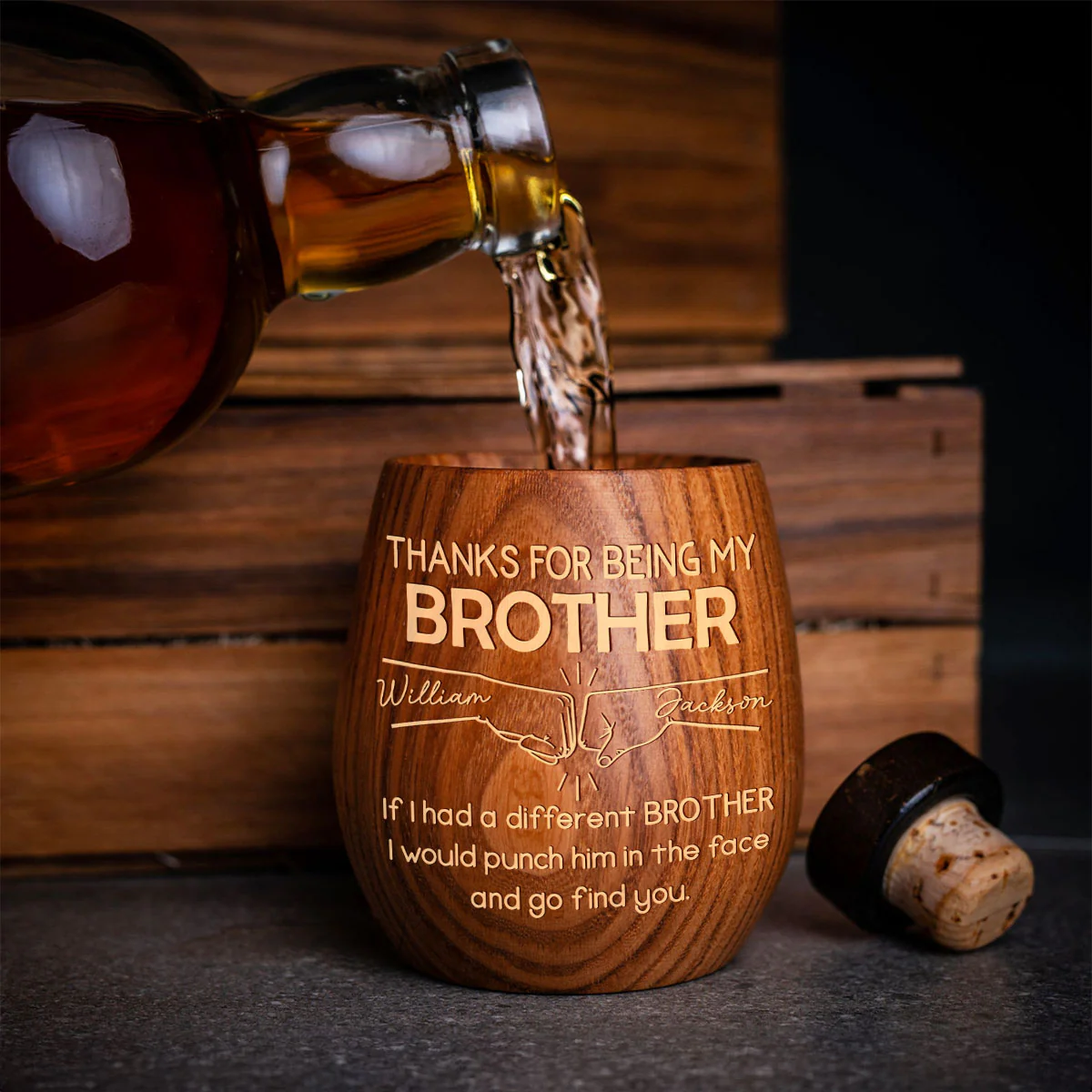 Thanks For Being My Brother - Personalized Custom Wooden Whiskey Glass - Image 2