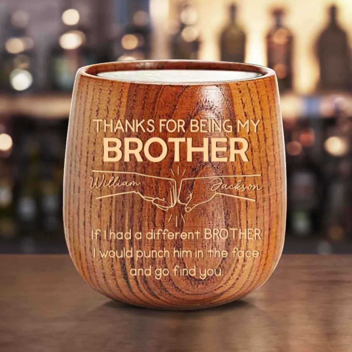 Thanks For Being My Brother - Personalized Custom Wooden Whiskey Glass - Image 6