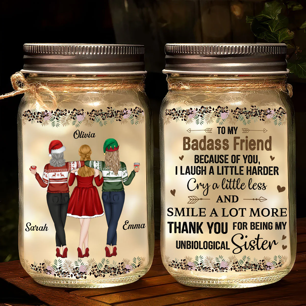 Thanks For Being My Unbiological Sister - Personalized Custom Mason Jar Light - Image 3