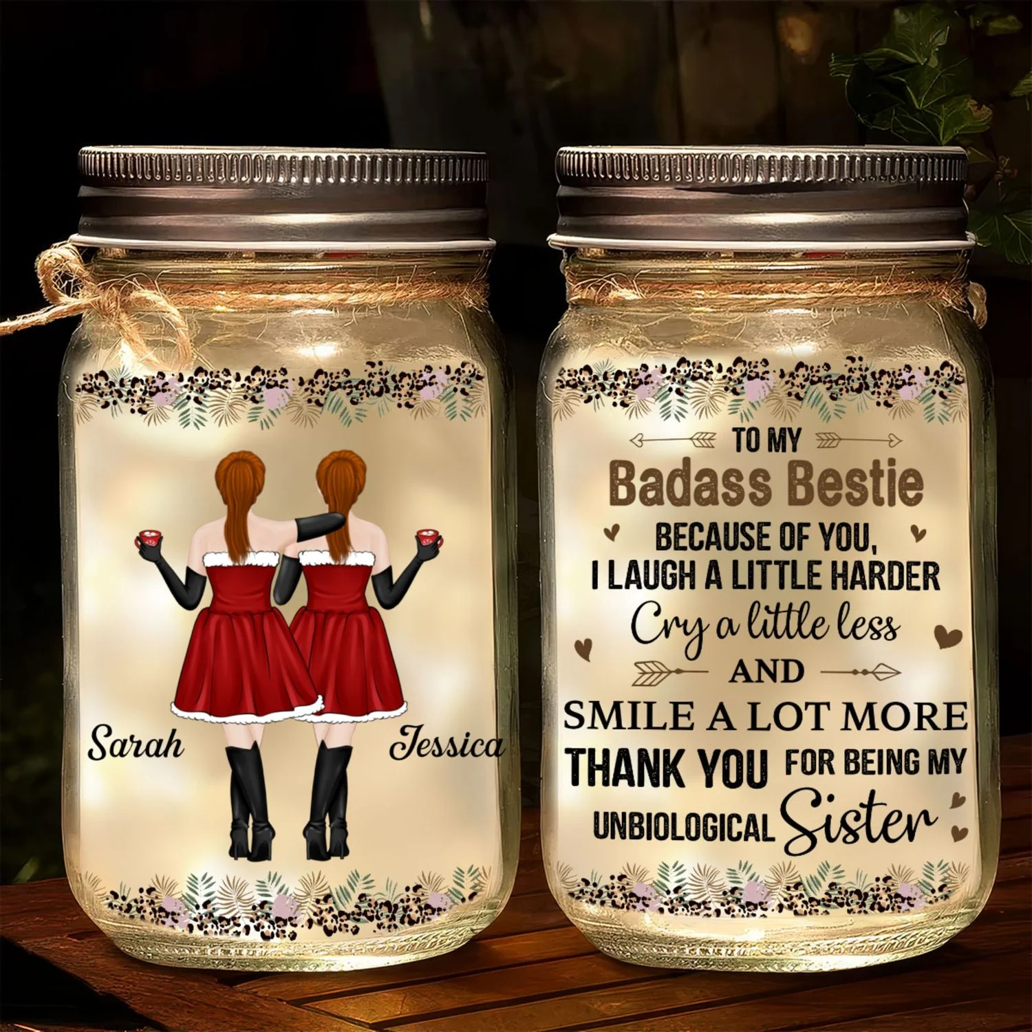 Thanks For Being My Unbiological Sister - Personalized Custom Mason Jar Light - Image 7