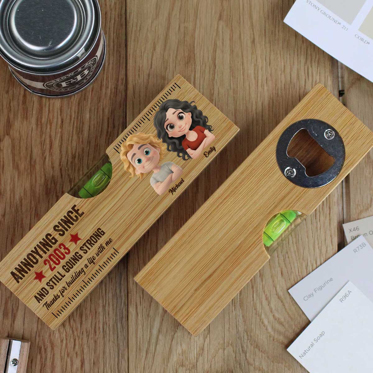 Thanks For Building A Life With Me - Personalized Custom Wooden Spirit Level Bottle Opener - Image 3