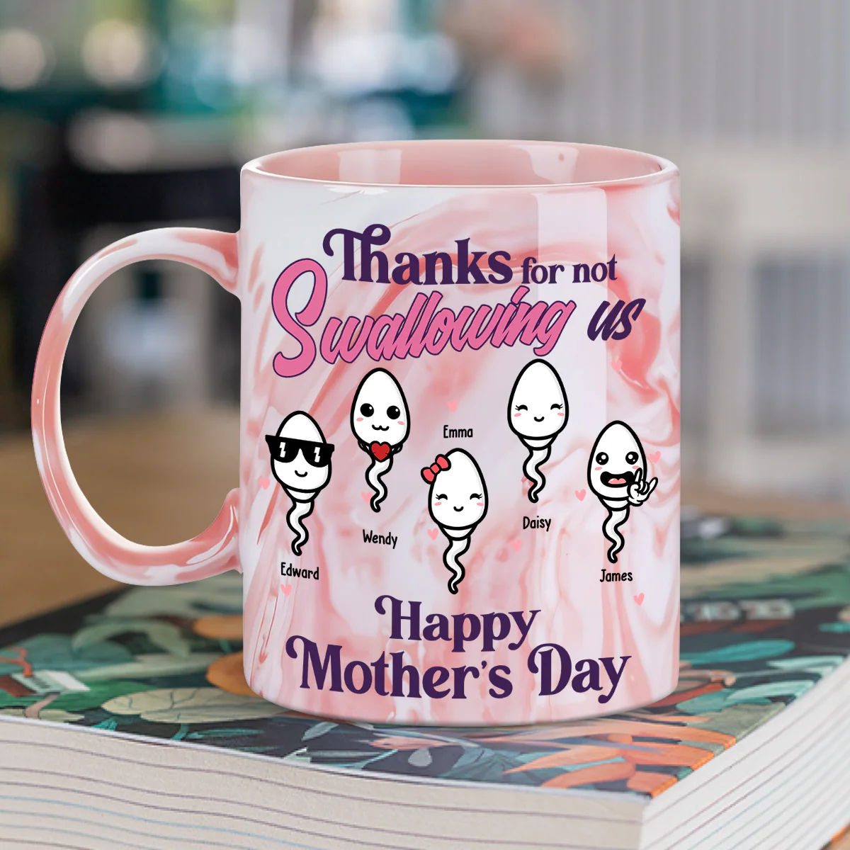 Thanks For Not Swallowing Us - Personalized Custom Pink Marble Mug - Image 2