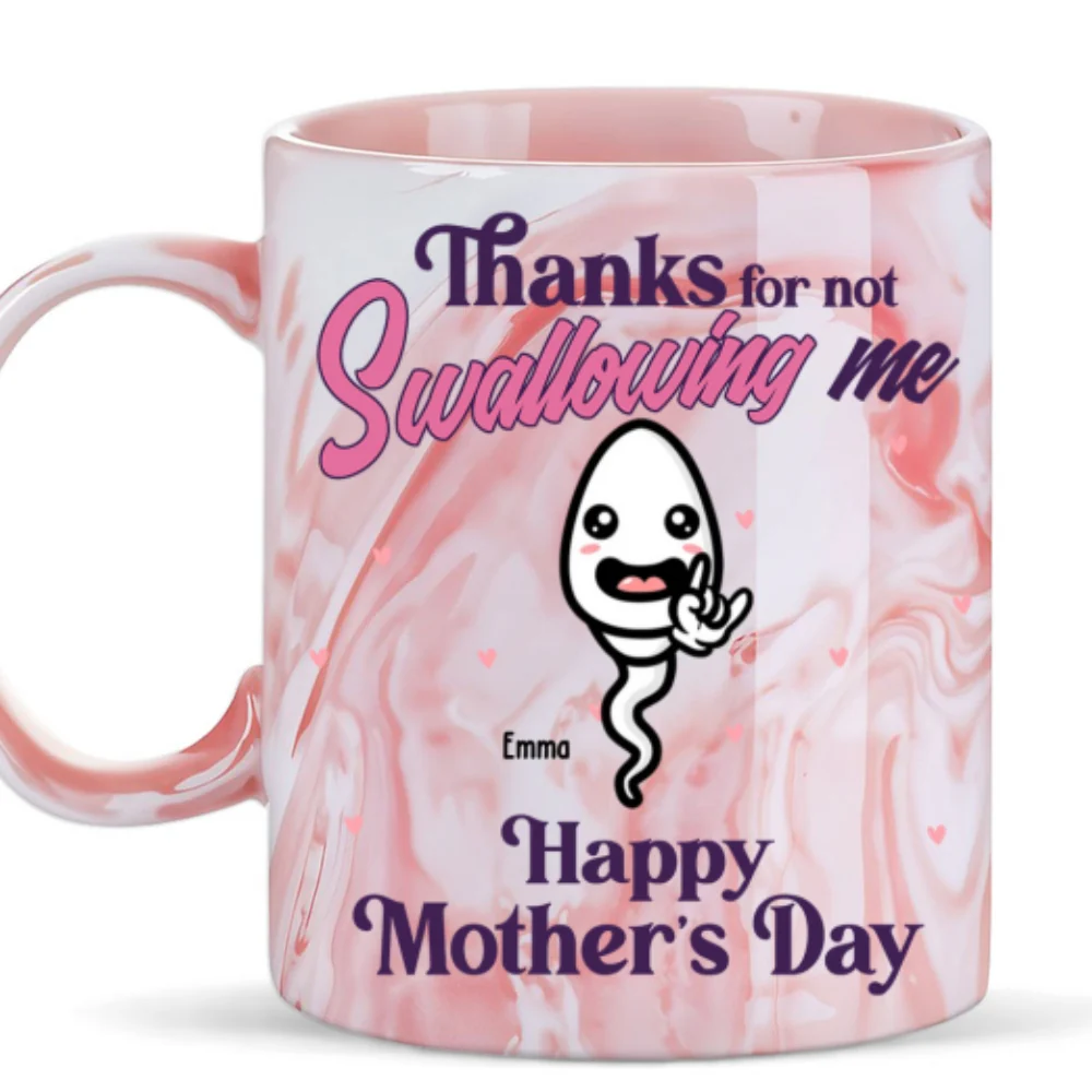 Thanks For Not Swallowing Us - Personalized Custom Pink Marble Mug - Image 6