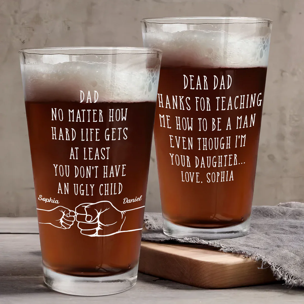 Thanks For Teaching Me How To Be A Man - Personalized Custom Beer Glass - Image 3