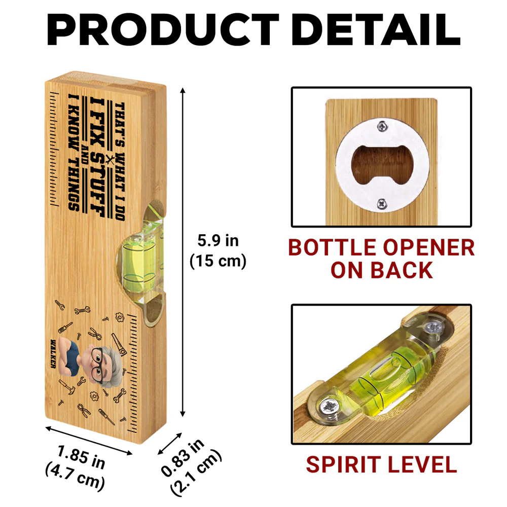 Thats What I Do - Personalized Custom Wooden Spirit Level Bottle Opener - Image 4