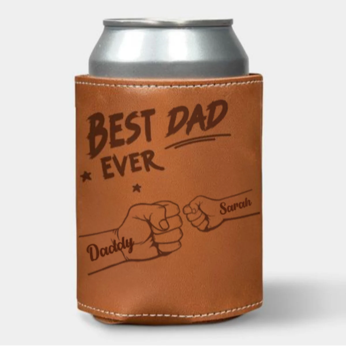 The Best Dad Ever - Personalized Custom Engraved Leather Can Cooler Holder - Image 7