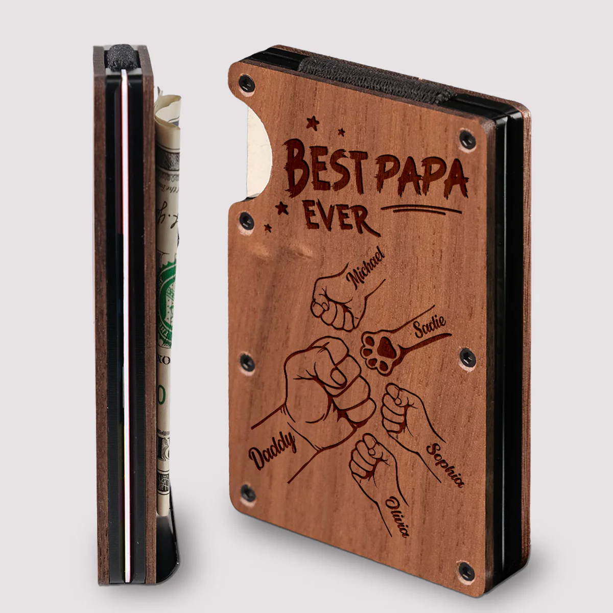 The Best Dad Ever - Personalized Custom Engraved Wooden Card Holder - Image 2