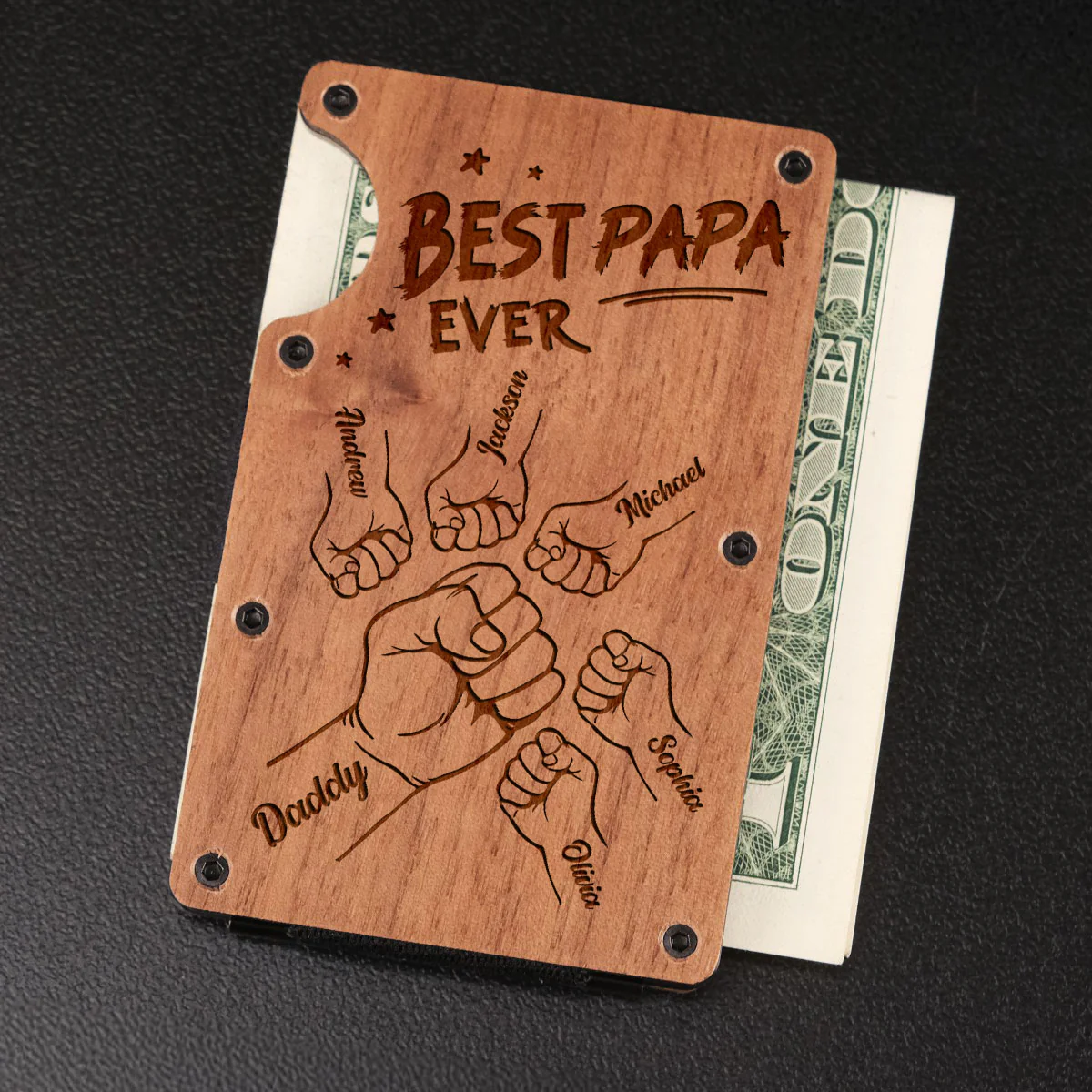 The Best Dad Ever - Personalized Custom Engraved Wooden Card Holder - Image 3