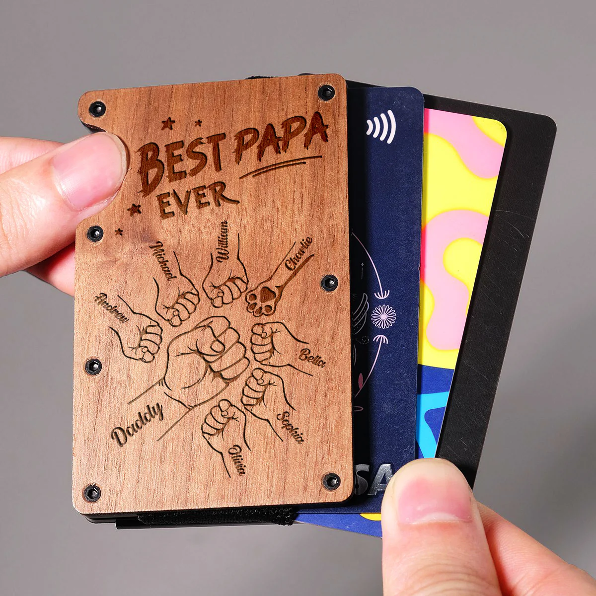 The Best Dad Ever - Personalized Custom Engraved Wooden Card Holder - Image 4