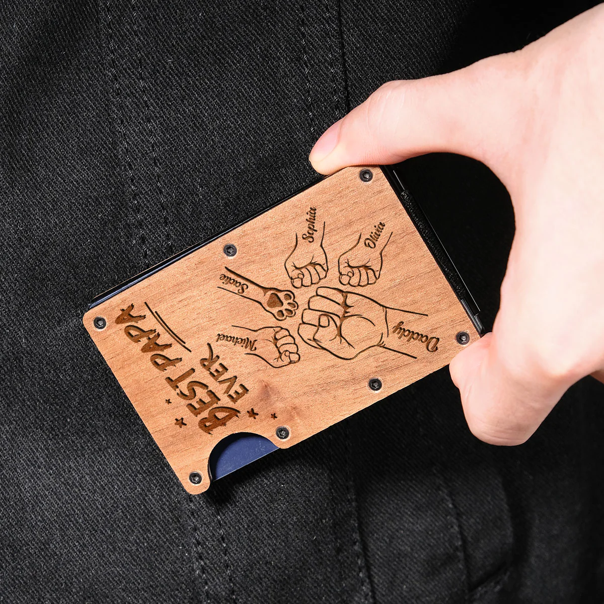 The Best Dad Ever - Personalized Custom Engraved Wooden Card Holder - Image 5