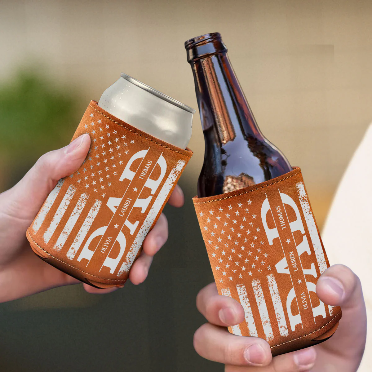 The Best Daddy - Personalized Custom Leather Can Cooler - Image 4