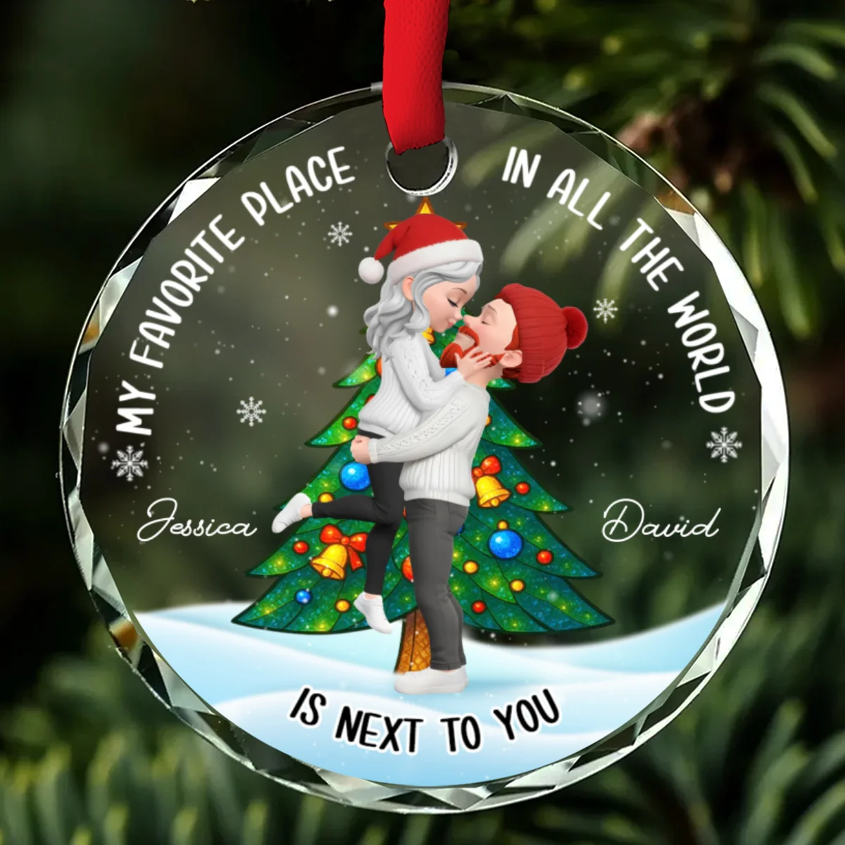 The Best Place Is With You - Personalized Custom Glass Ornament - Image 6