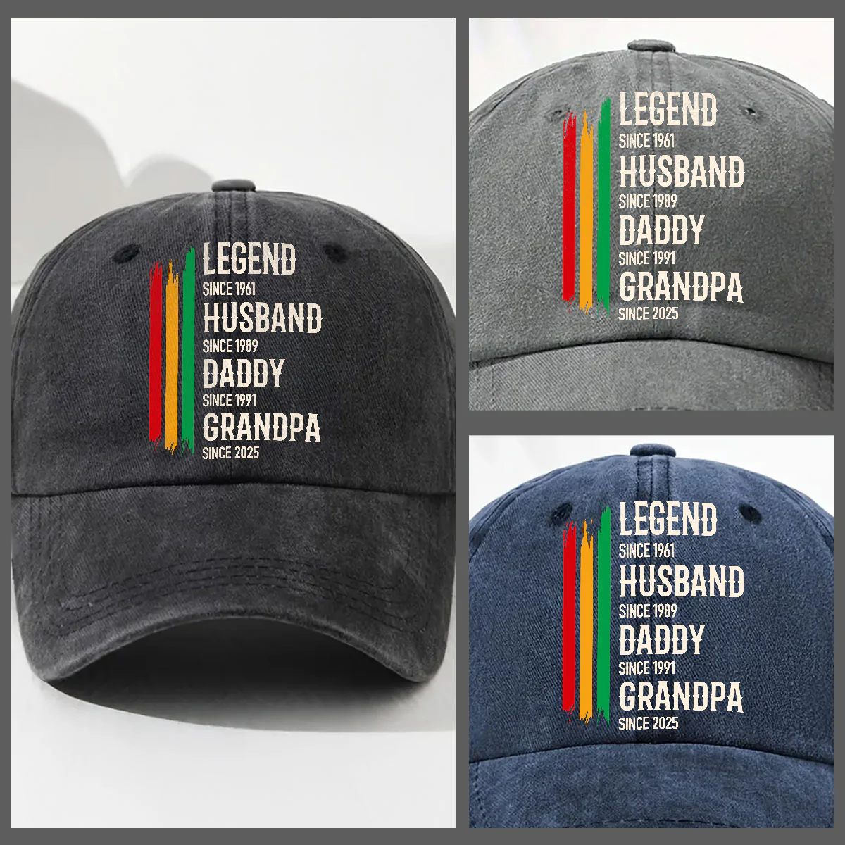 The Black Legend - Personalized Custom Vintage Washed Denim Cap - Image 3