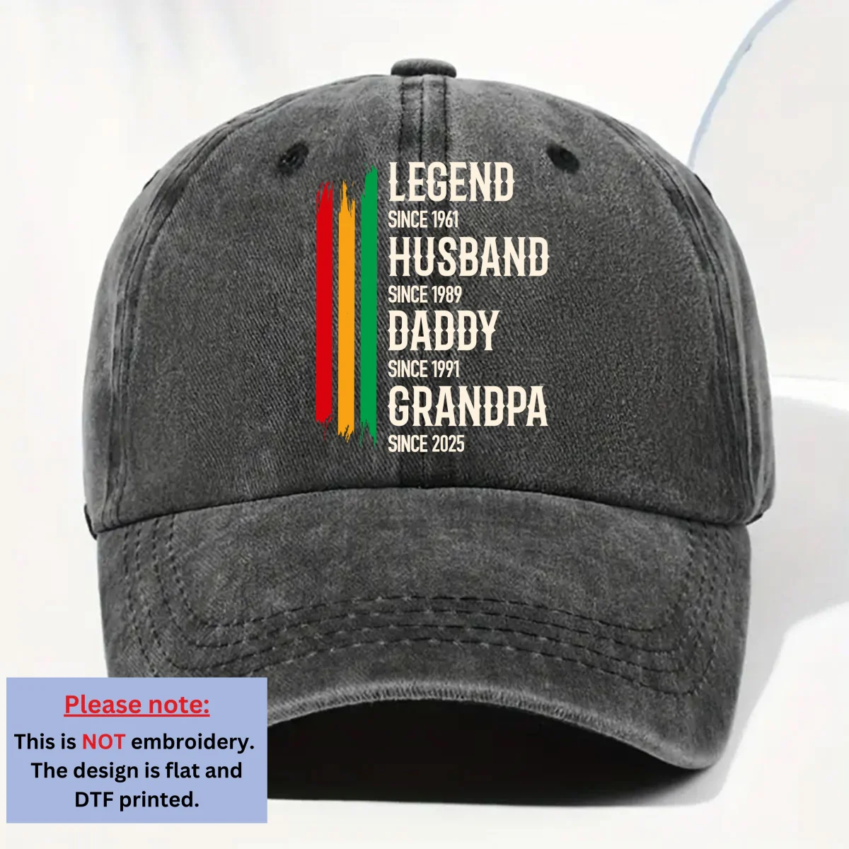 The Black Legend - Personalized Custom Vintage Washed Denim Cap - Image 6