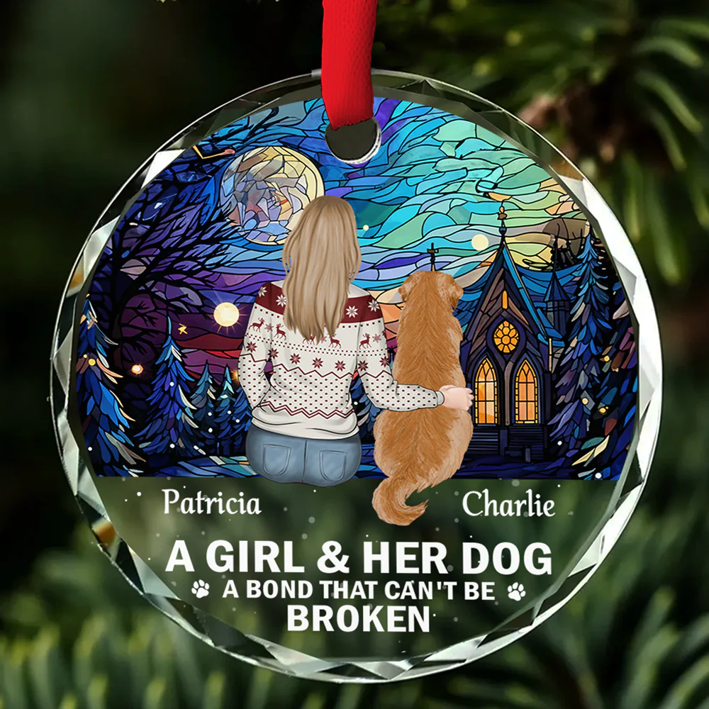 The Bond Between A Girl And Her Dog - Personalized Custom Glass Ornament