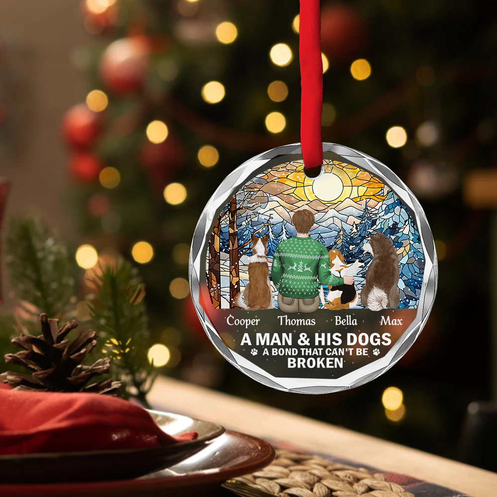 The Bond Between A Girl And Her Dog - Personalized Custom Glass Ornament - Image 3
