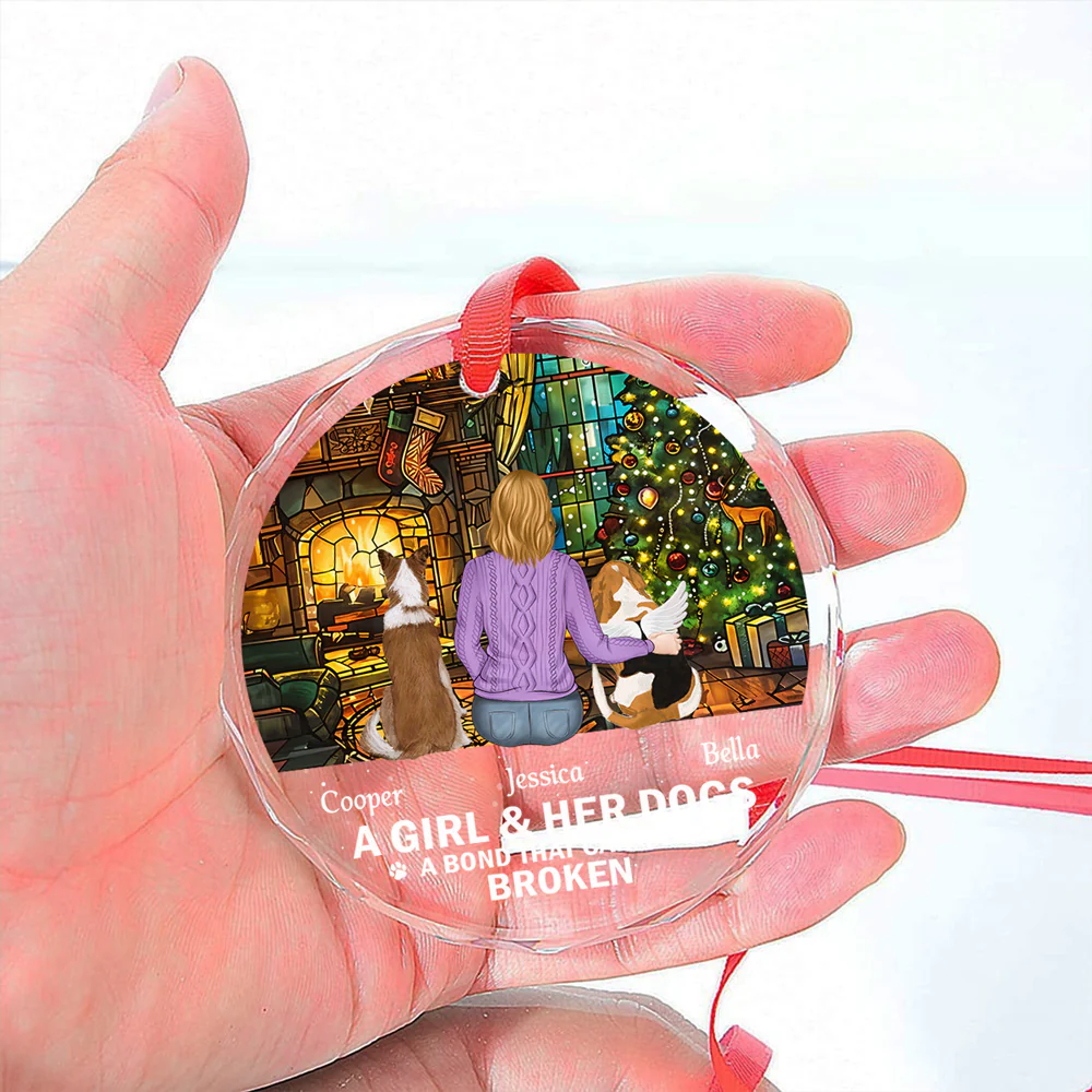 The Bond Between A Girl And Her Dog - Personalized Custom Glass Ornament - Image 4