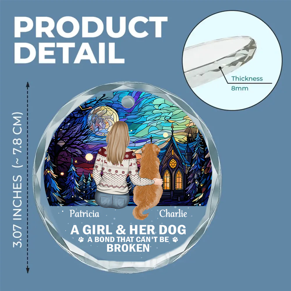 The Bond Between A Girl And Her Dog - Personalized Custom Glass Ornament - Image 5