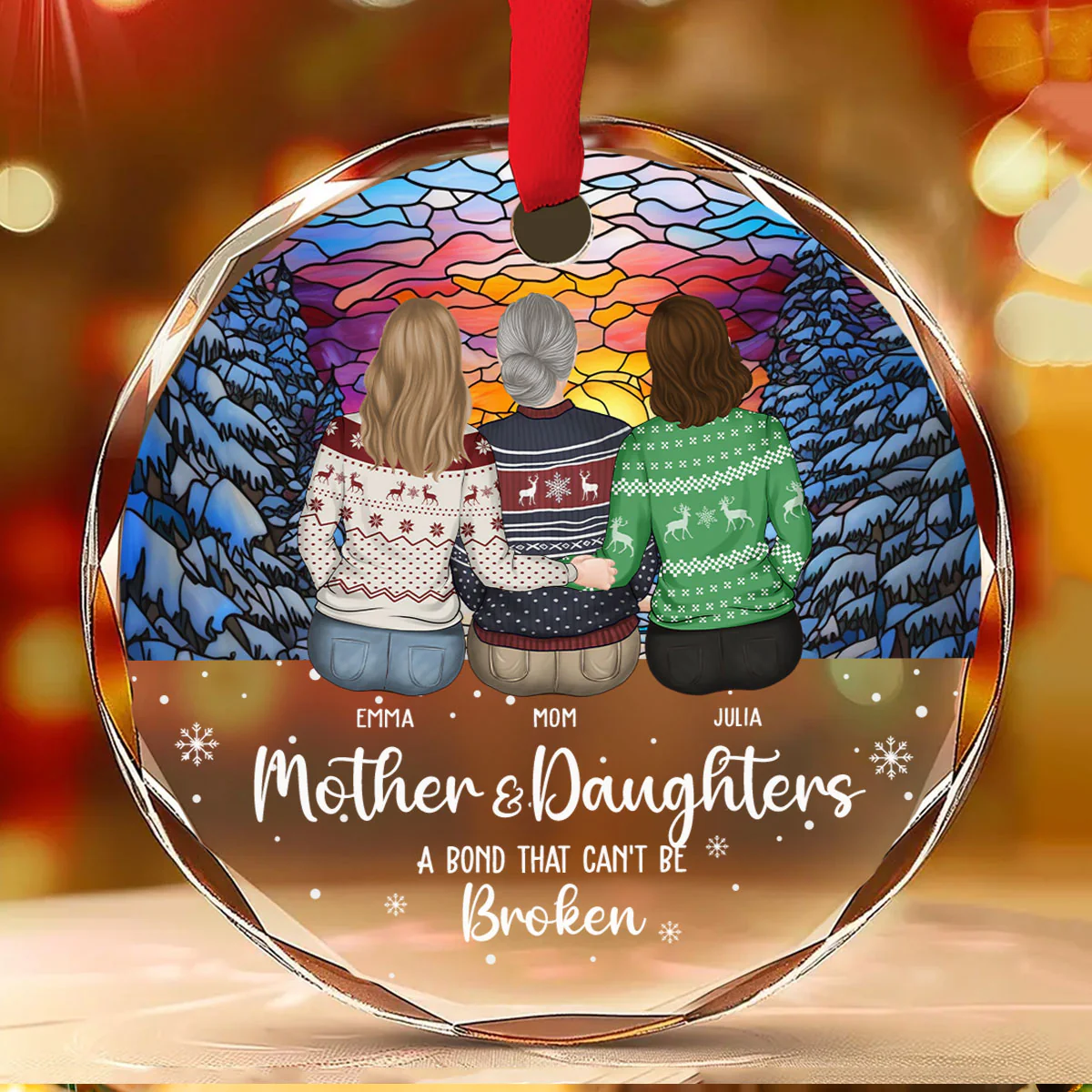 The Bond Between A Girl And Her Mom - Personalized Custom Glass Ornament - Image 2