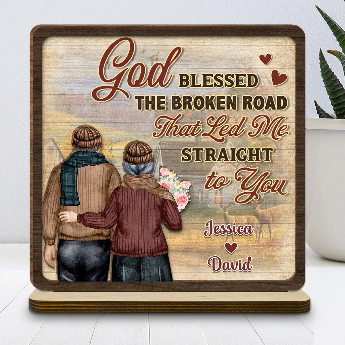 The Broken Road - Personalized Custom 2-Layer Wood Plaque With Flat Base - Image 2
