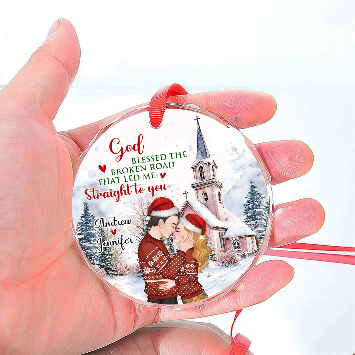 The Broken Road That Led Me Straight To You Version 2 - Personalized Custom Glass Ornament - Image 2