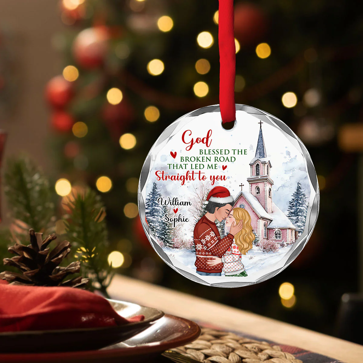 The Broken Road That Led Me Straight To You Version 2 - Personalized Custom Glass Ornament - Image 3