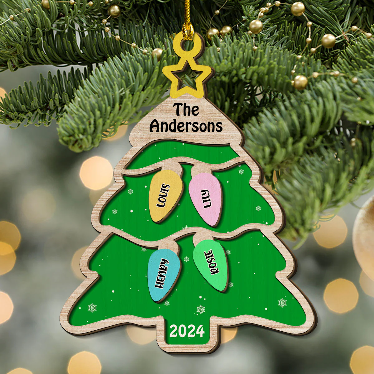 The Cutest Family Christmas Tree - Personalized Custom 2-Layered Wood Ornament - Image 2