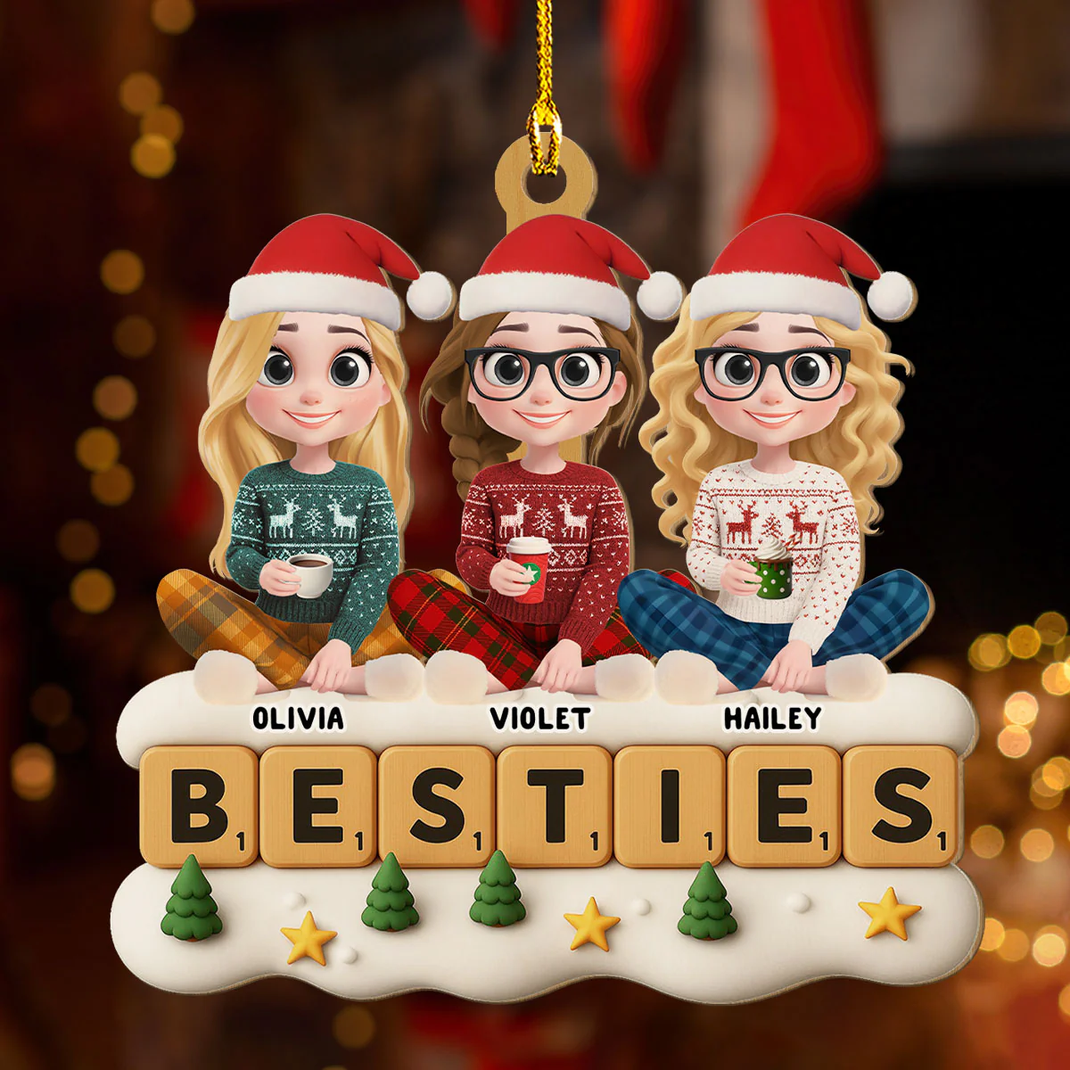 The Cutest Squad - Personalized Custom 3D Effect Wood Ornament - Image 4