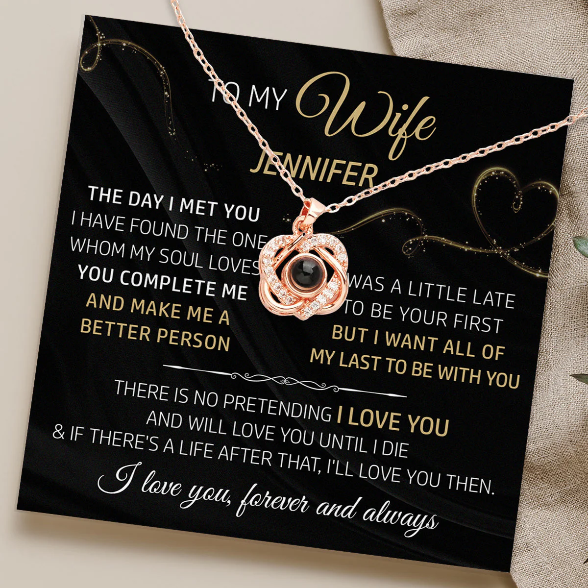 The Day I Met You - Personalized Custom Preserved Rose With Projection Necklace - Image 2