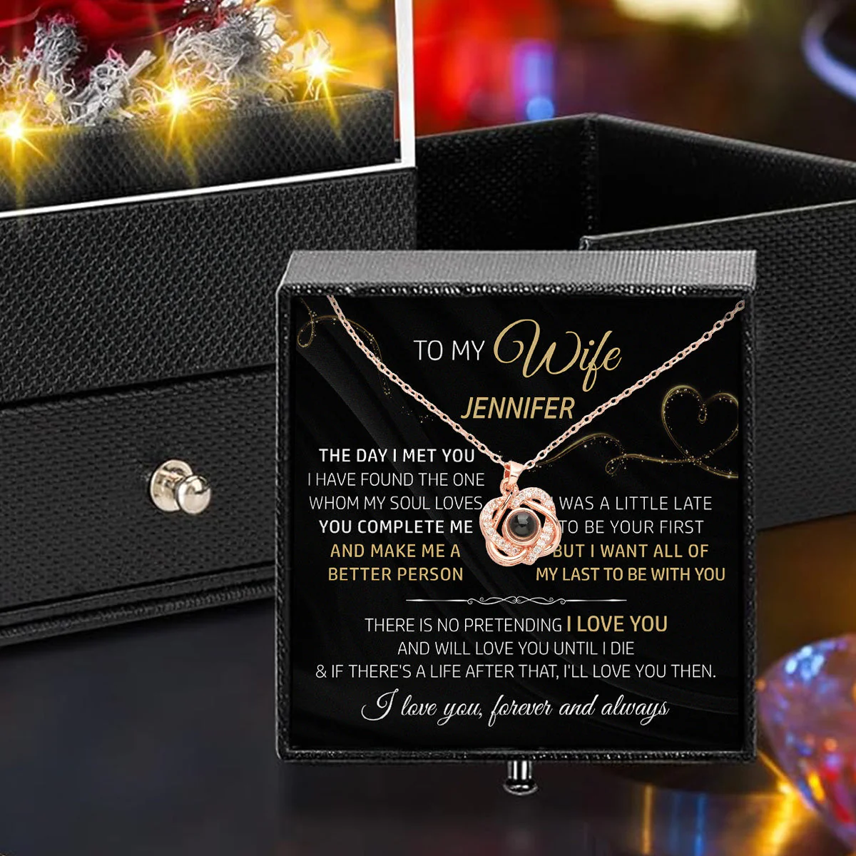 The Day I Met You - Personalized Custom Preserved Rose With Projection Necklace - Image 3