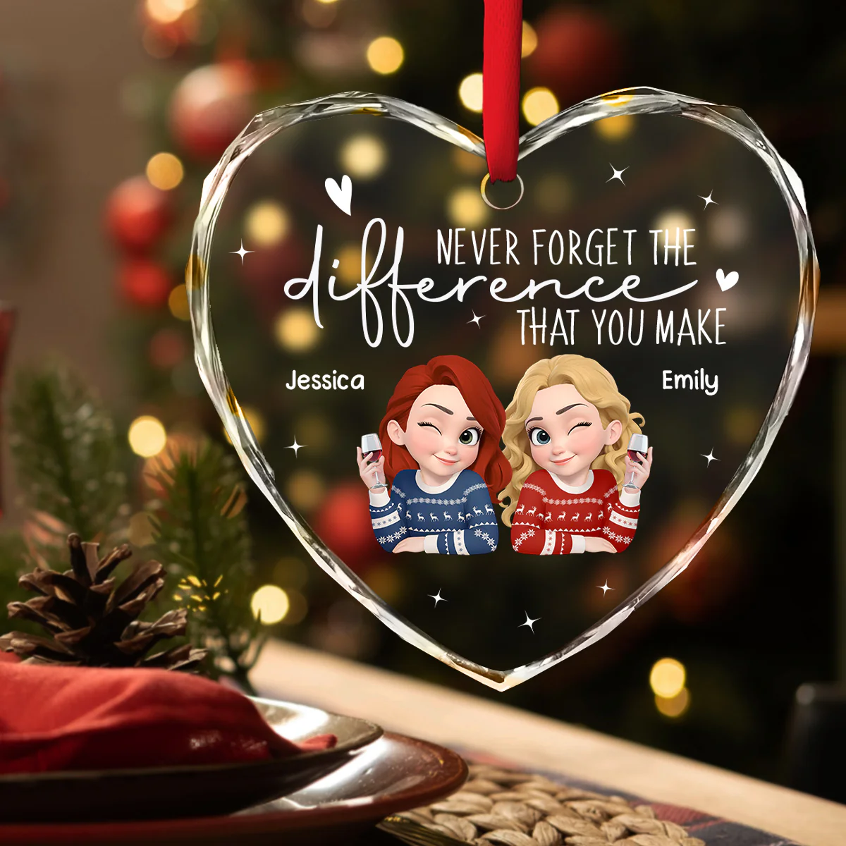 The Difference You Make Matters - Personalized Custom Glass Ornament - Image 2