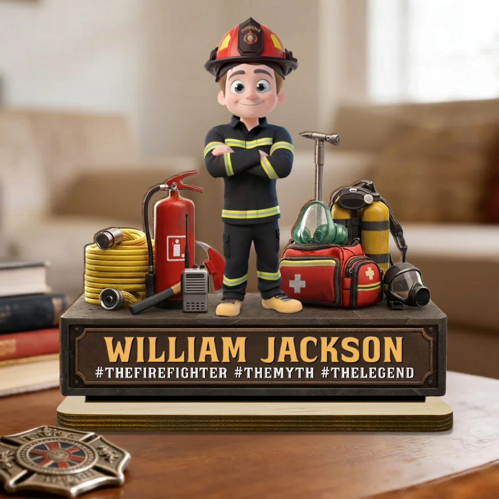 The Firefighter The Myth The Legend - Personalized Custom 2-Layer Wood Plaque With Flat Base - Image 5