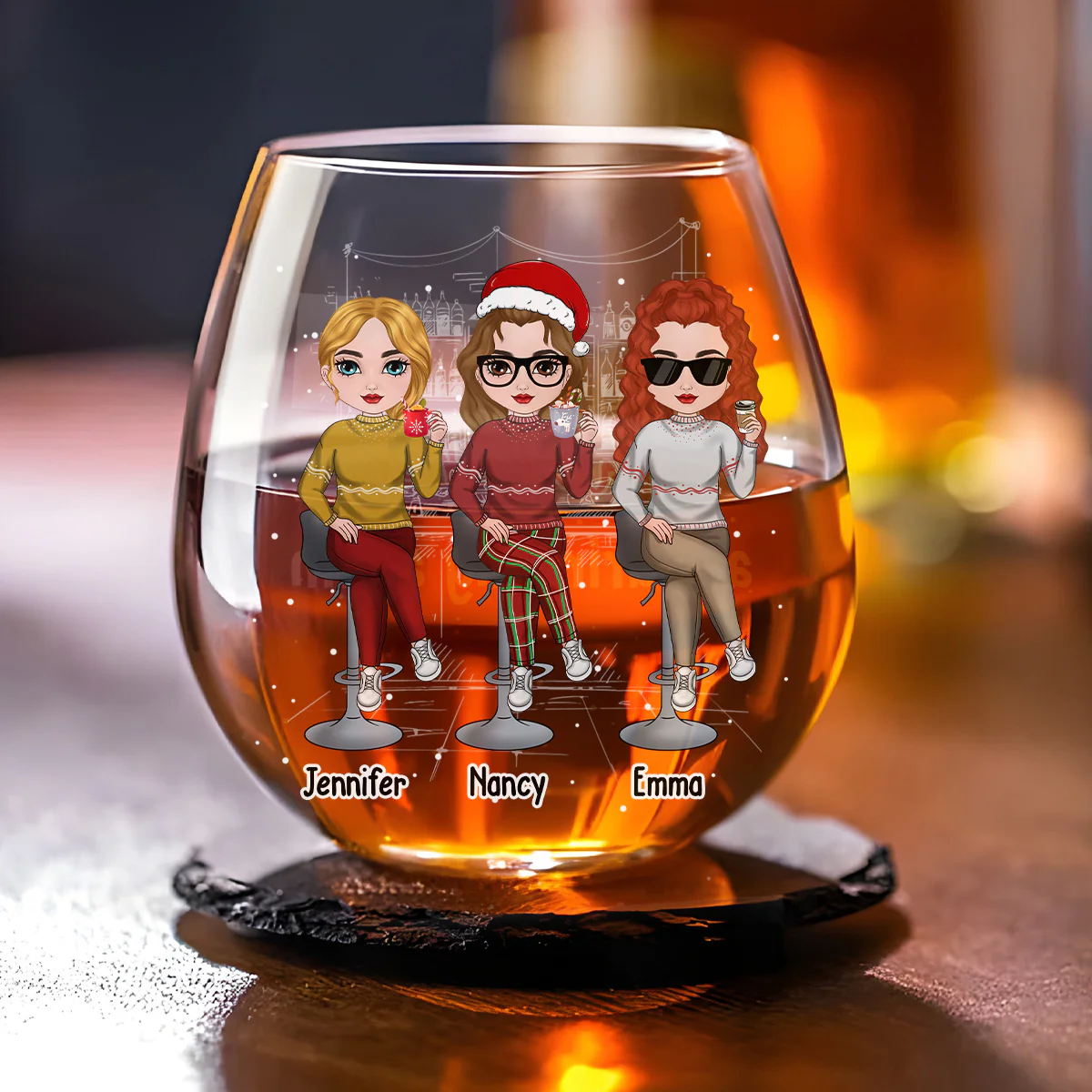 The Girls Are Drinking Again Christmas - Personalized Custom Wine Glass - Image 3