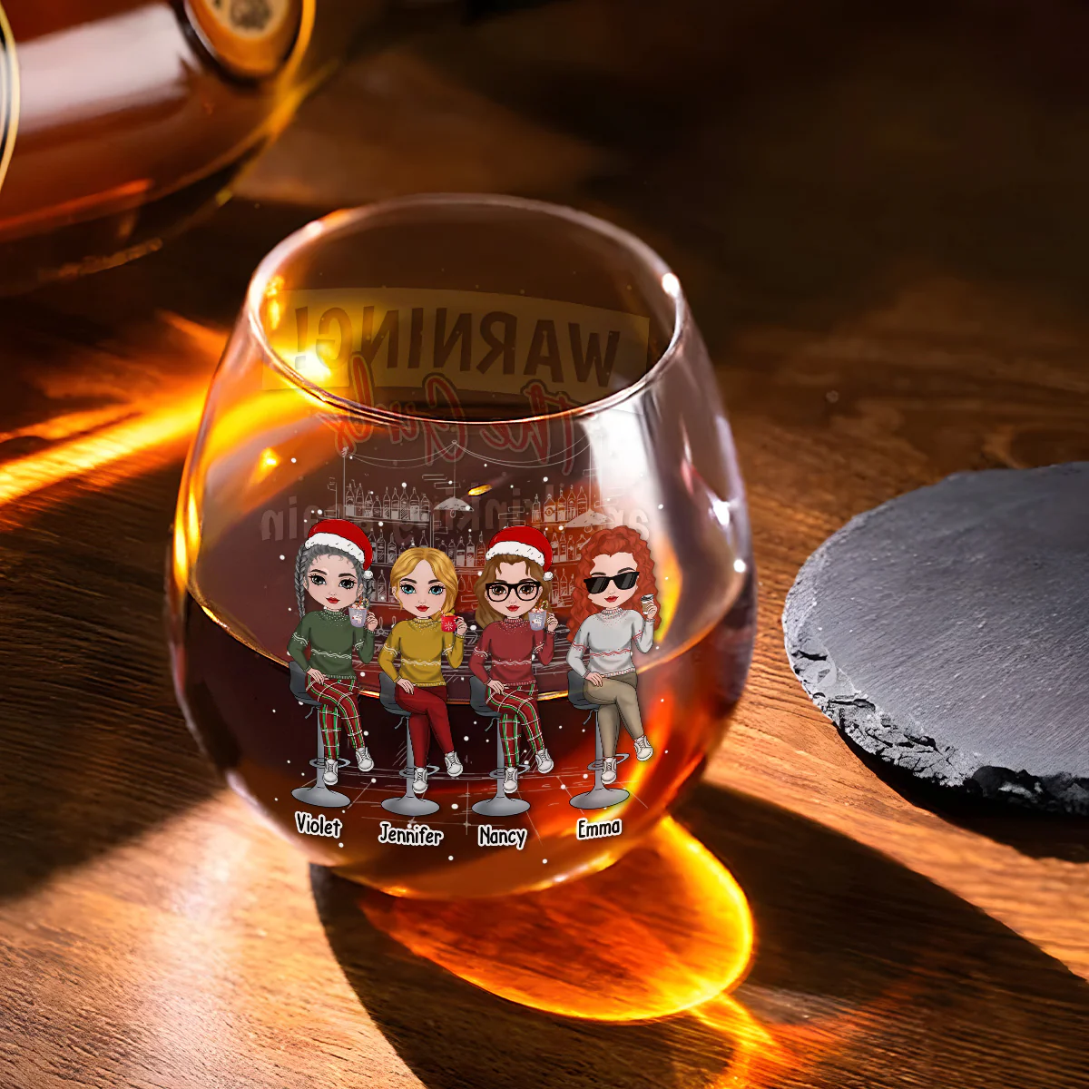 The Girls Are Drinking Again Christmas - Personalized Custom Wine Glass - Image 4