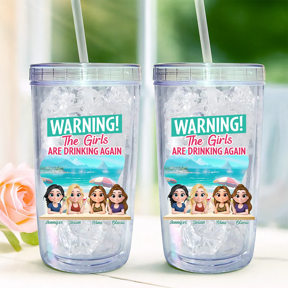 The Girls Are Drinking Again - Personalized Custom 14oz Plastic Tumbler - Image 2