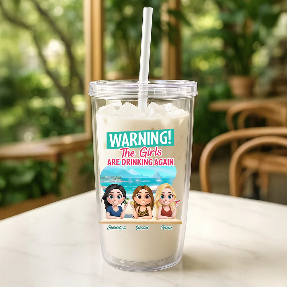 The Girls Are Drinking Again - Personalized Custom 14oz Plastic Tumbler - Image 3