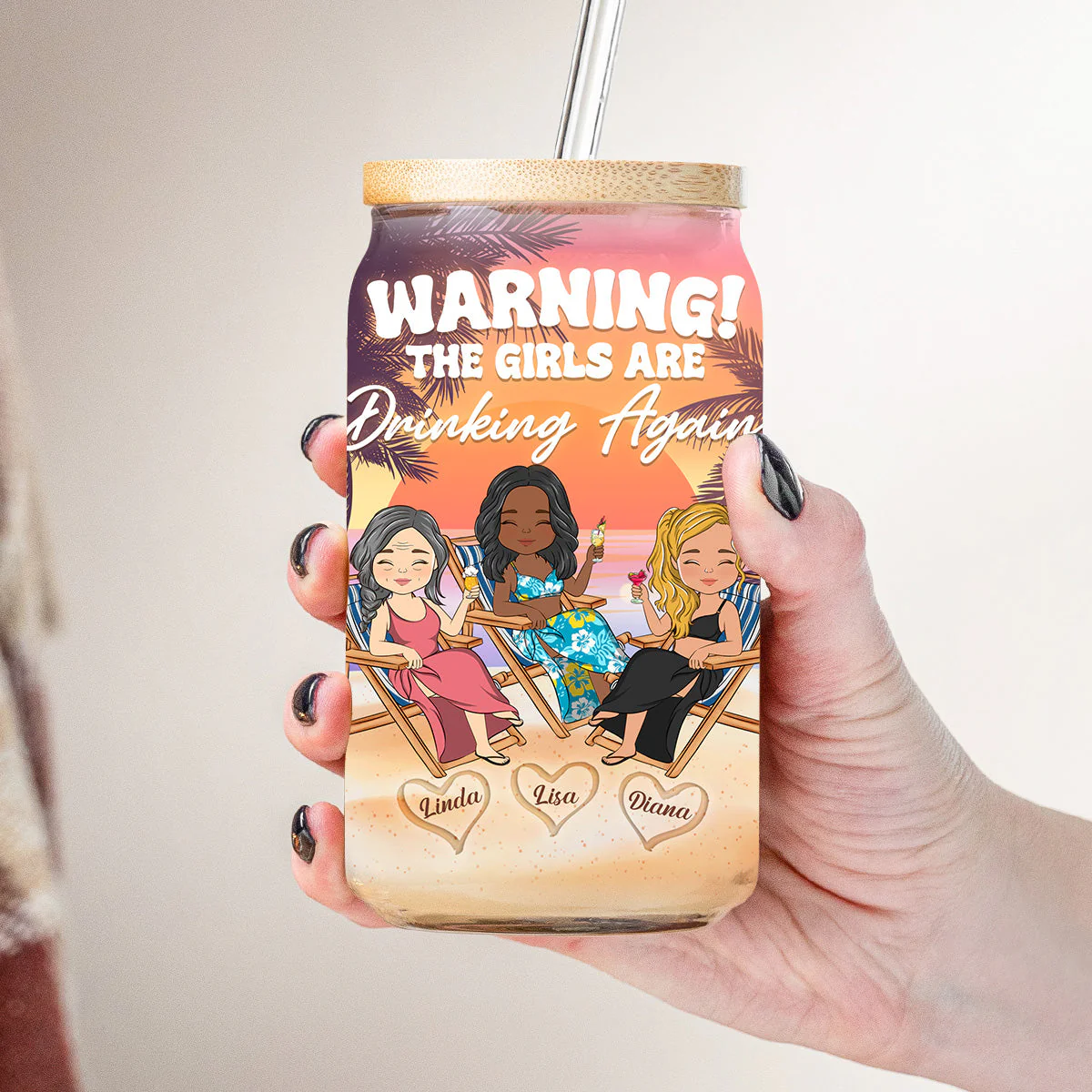 The Girls Are Drinking Again - Personalized Custom Glass Can - Image 3