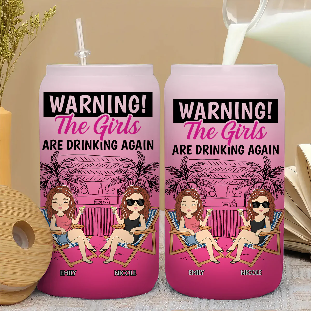 The Girls Are Drinking Again - Personalized Custom Ombre Frosted Glass Can - Image 2