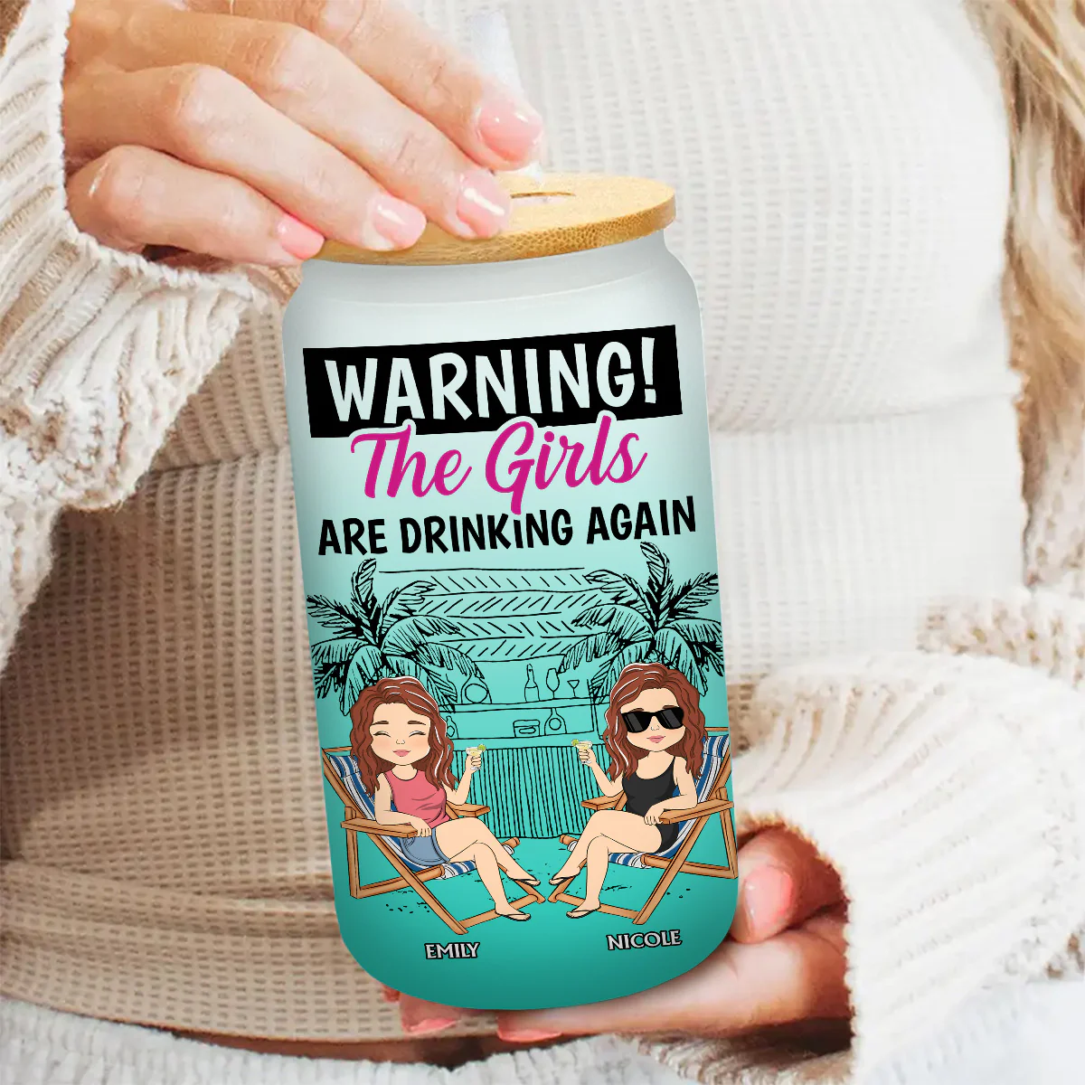 The Girls Are Drinking Again - Personalized Custom Ombre Frosted Glass Can - Image 3