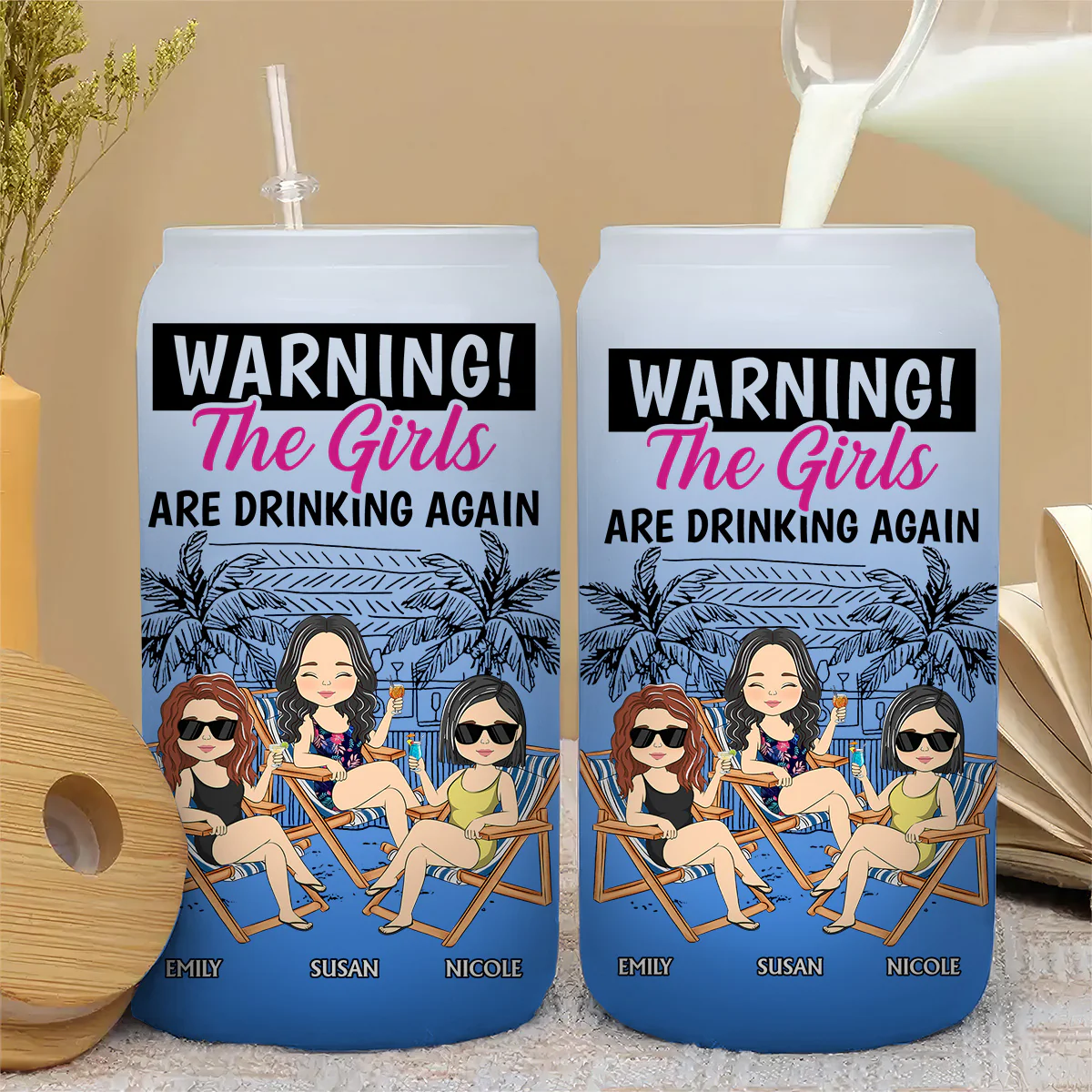 The Girls Are Drinking Again - Personalized Custom Ombre Frosted Glass Can - Image 4