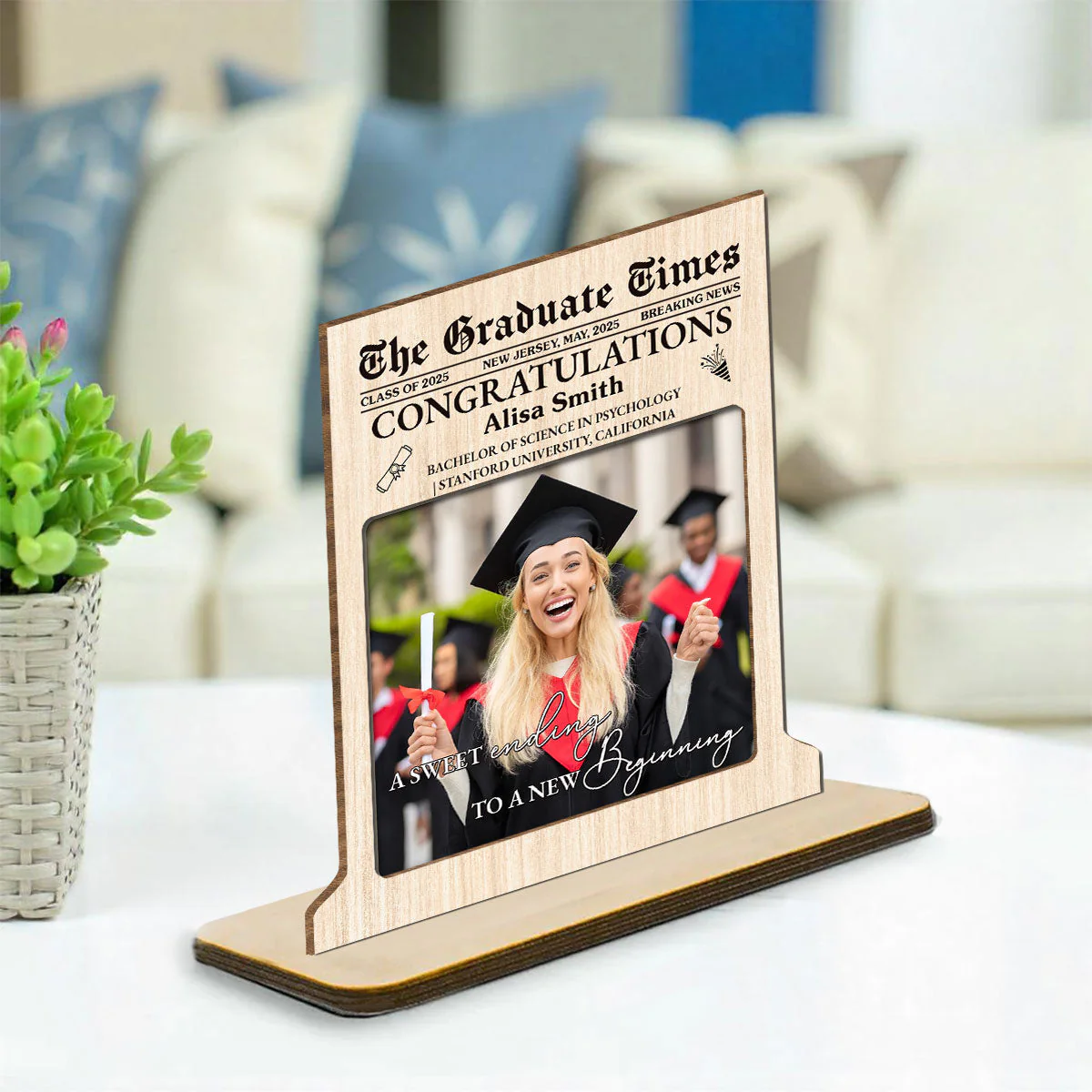 The Graduate Times - Personalized Custom 2-Layer Wood Plaque With Flat Base - Image 2