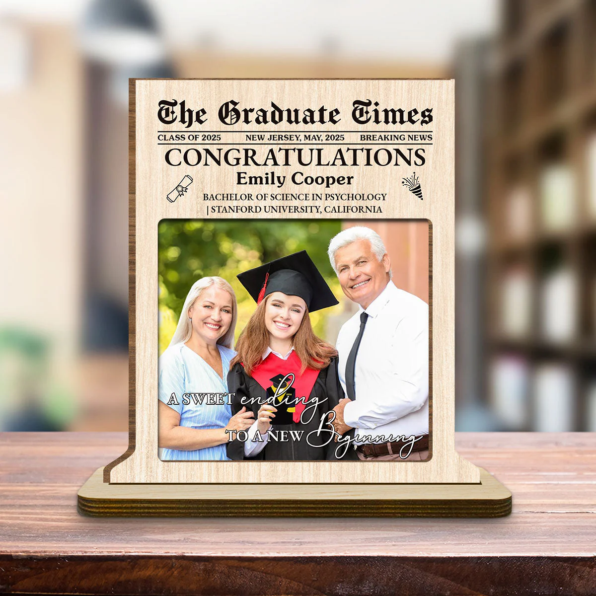 The Graduate Times - Personalized Custom 2-Layer Wood Plaque With Flat Base - Image 3