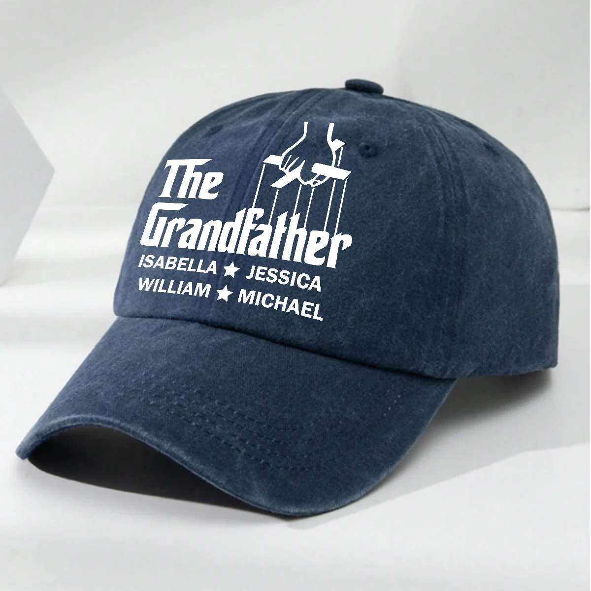The Grandfather - Personalized Custom Vintage Washed Denim Cap - Image 2