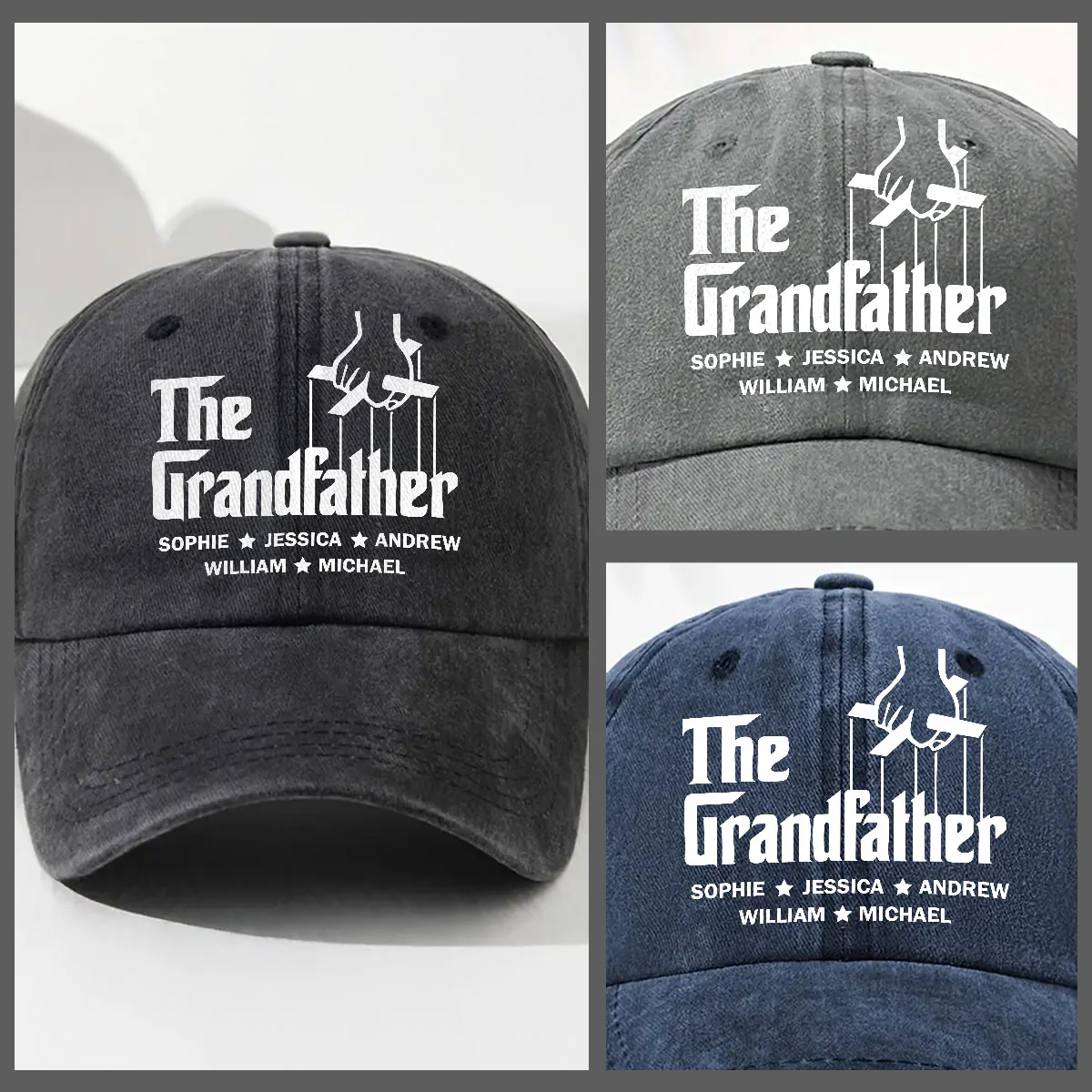 The Grandfather - Personalized Custom Vintage Washed Denim Cap - Image 4