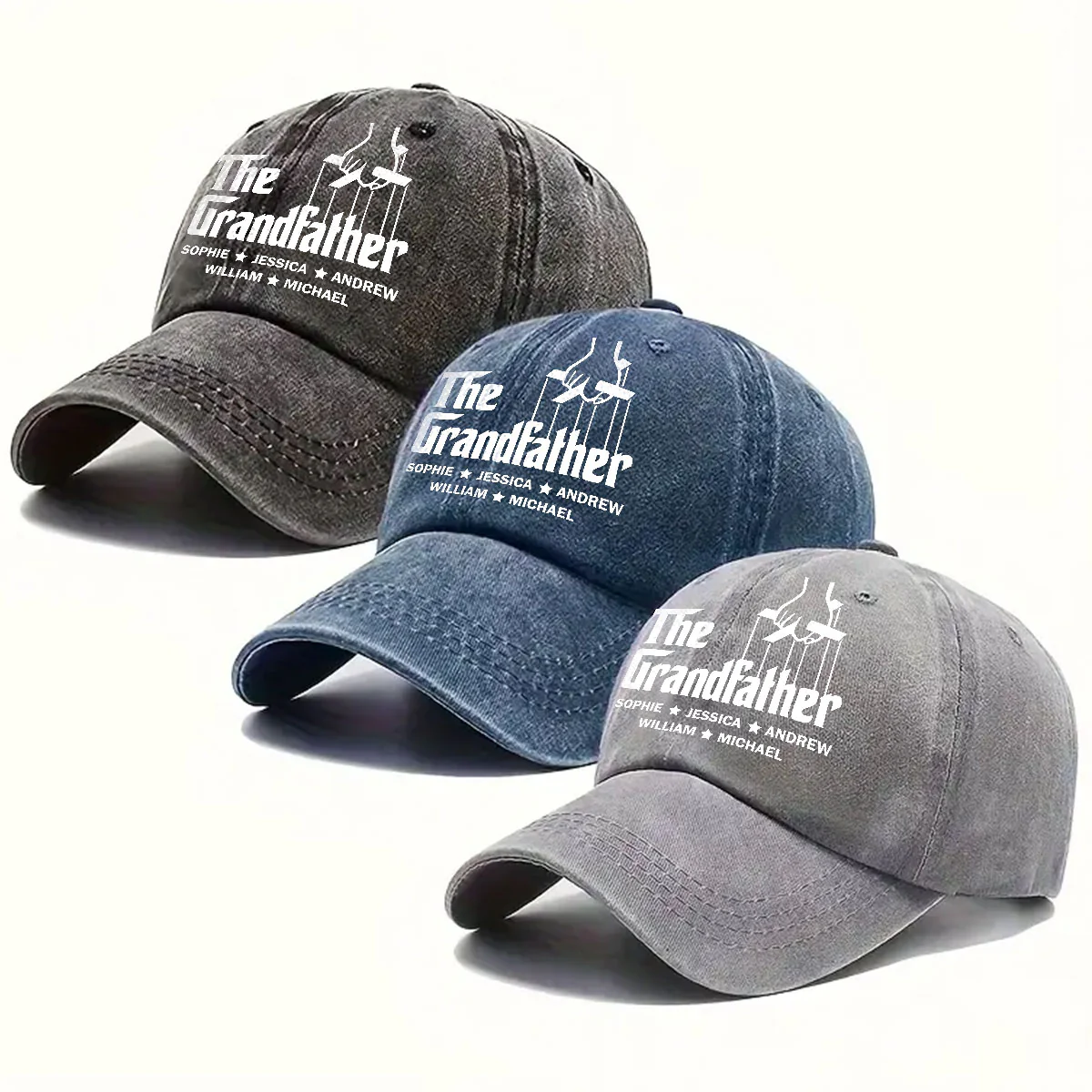 The Grandfather - Personalized Custom Vintage Washed Denim Cap - Image 5