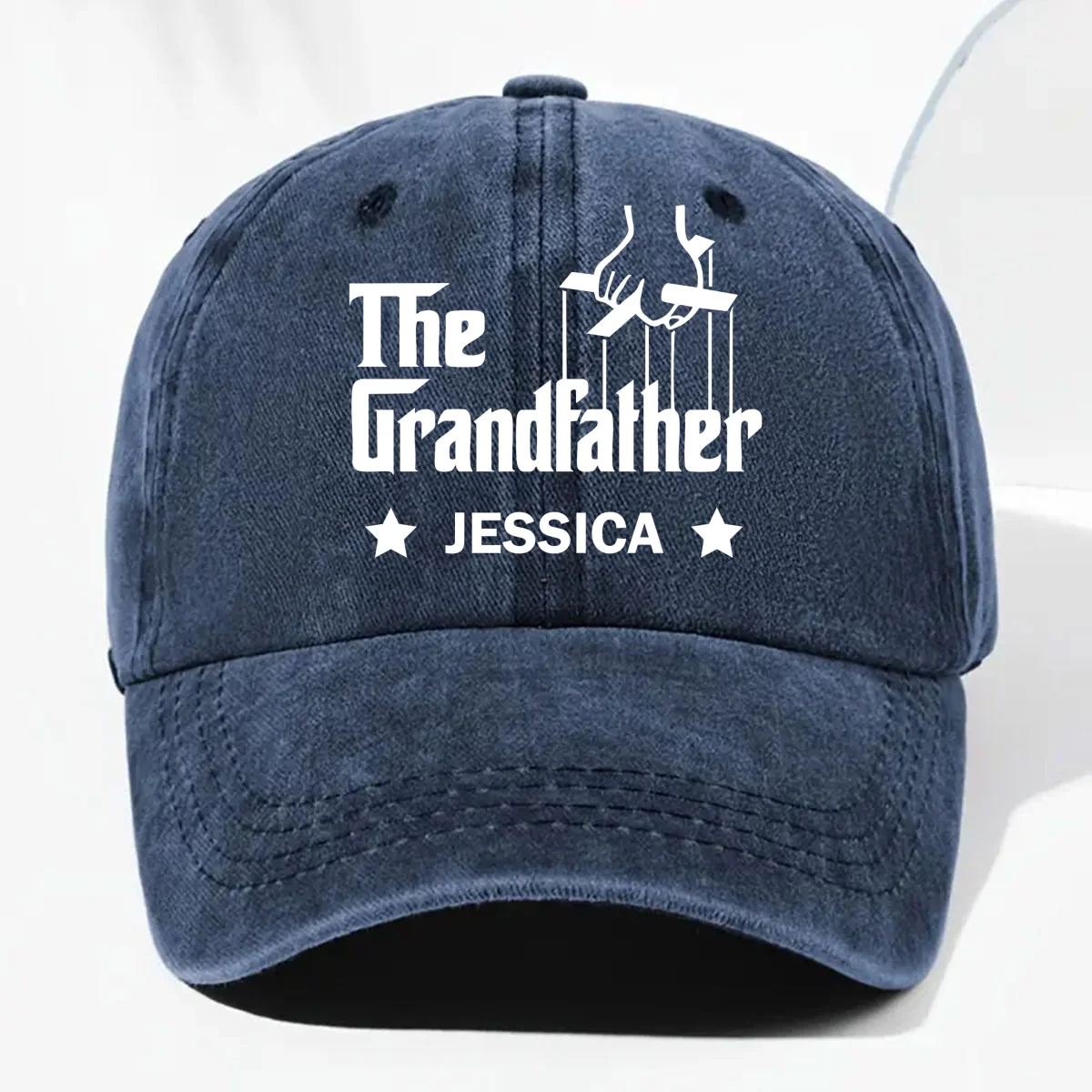 The Grandfather - Personalized Custom Vintage Washed Denim Cap - Image 9