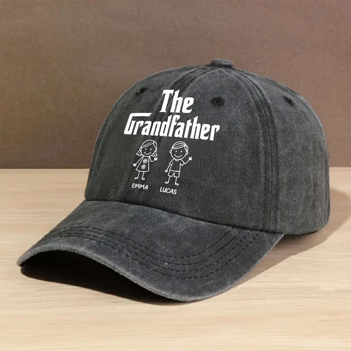 The Grandfather Version 2 - Personalized Custom Vintage Washed Denim Cap - Image 2